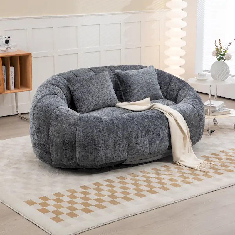 Poltrona doppia con chaise longue moderna grigia in ciniglia da 59