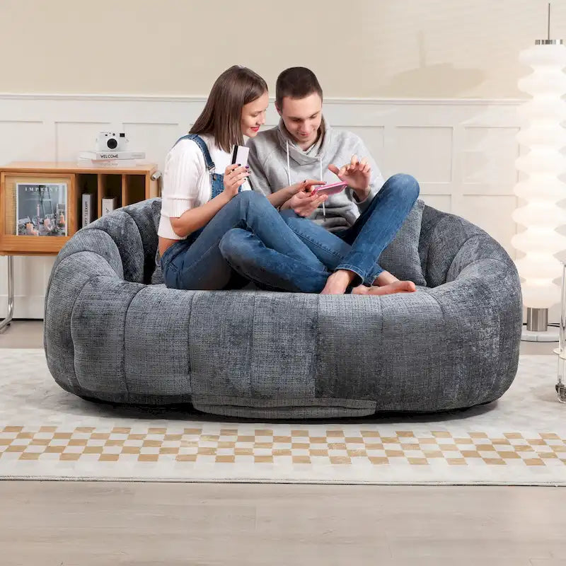 Poltrona doppia con chaise longue moderna grigia in ciniglia da 59