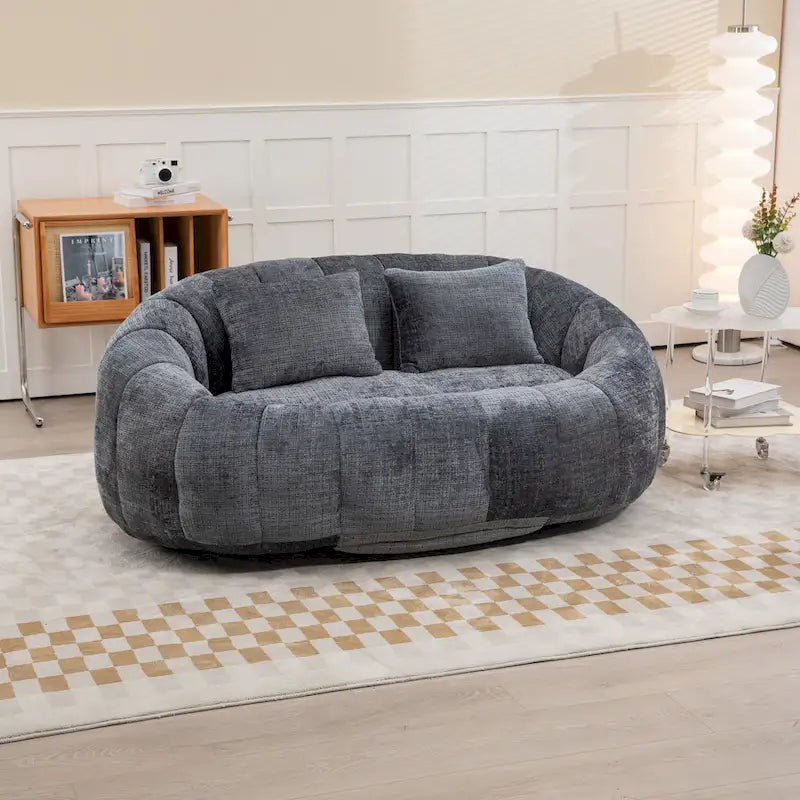 Poltrona doppia con chaise longue moderna grigia in ciniglia da 59
