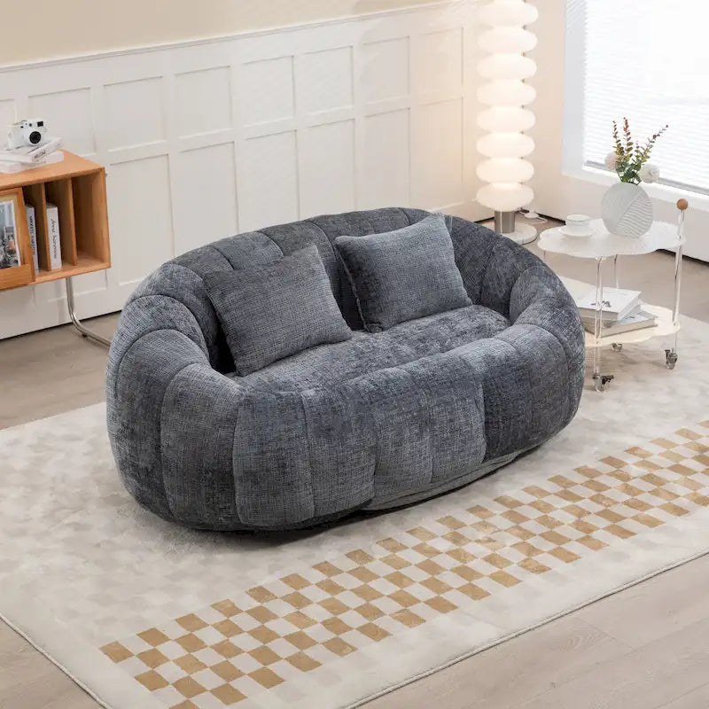 Poltrona doppia con chaise longue moderna grigia in ciniglia da 59