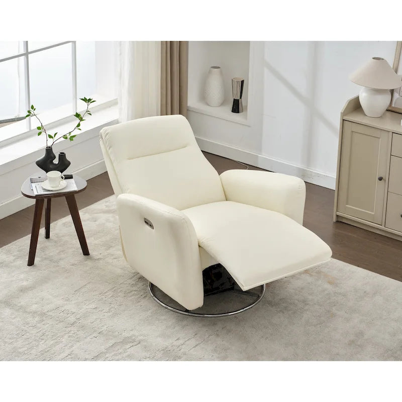 Drehbarer Relaxsessel aus Kunstleder mit Gleitfunktion, ergonomischer Rückenlehne und USB-Anschlüssen