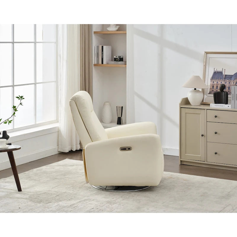 Drehbarer Relaxsessel aus Kunstleder mit Gleitfunktion, ergonomischer Rückenlehne und USB-Anschlüssen