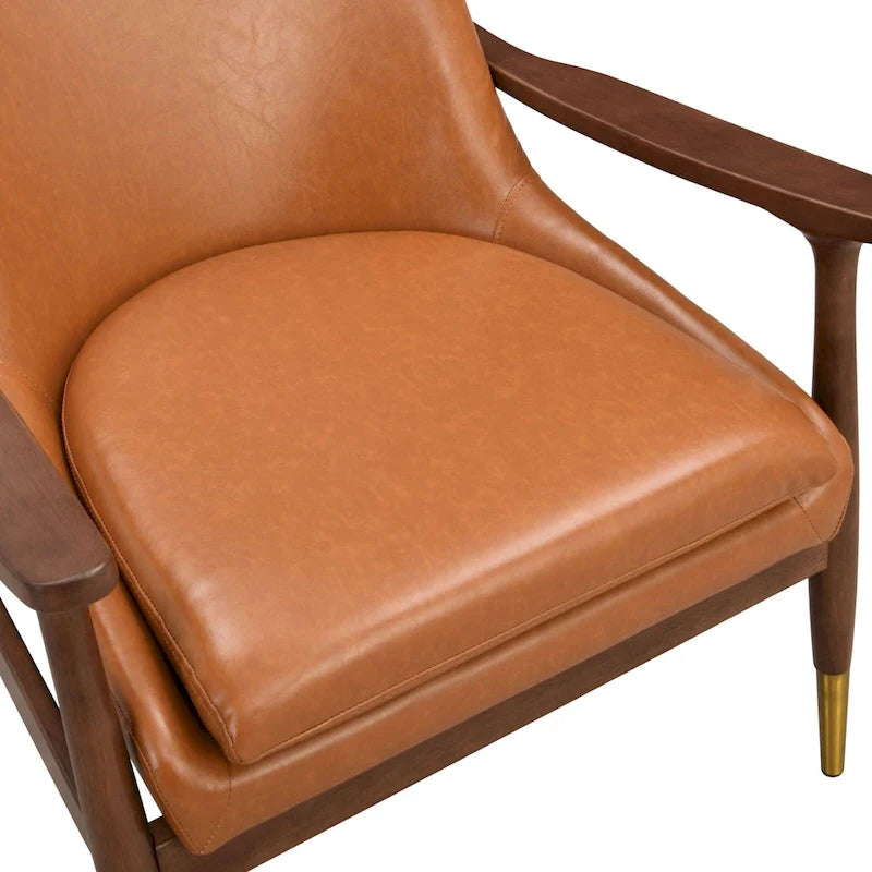 Moderní dekorativní relaxační křeslo z PU kůže s rámem z masivního dřeva v moderním stylu z poloviny století