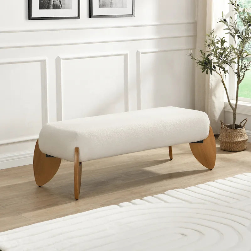 Bílá lavice s otomanským sedákem z buklé - 48 Š x 19.5 H x 17 V