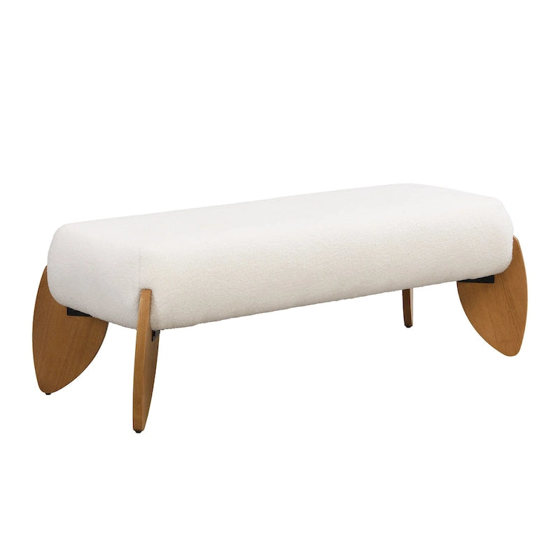 Witte bouclé-poefbank - 48 W x 19.5 D x 17 H