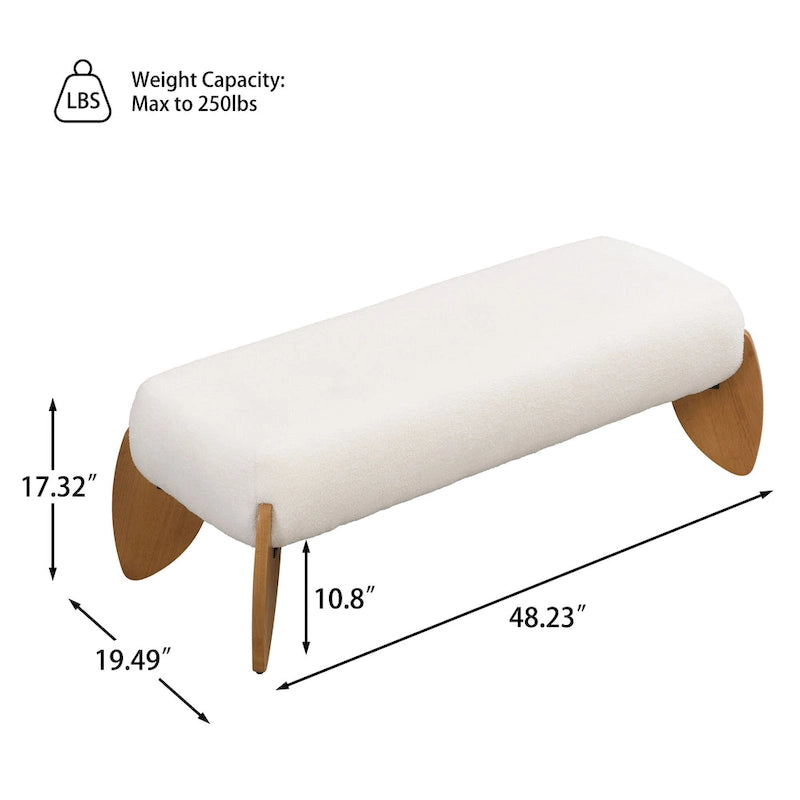 Witte bouclé-poefbank - 48 W x 19.5 D x 17 H