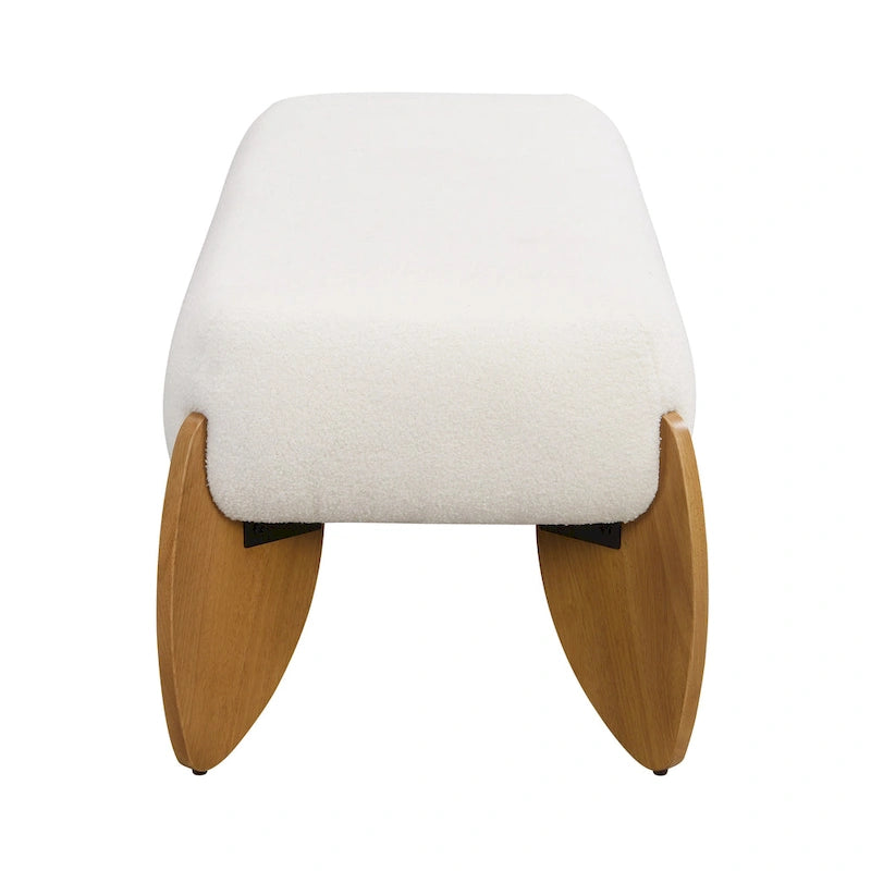 Witte bouclé-poefbank - 48 W x 19.5 D x 17 H