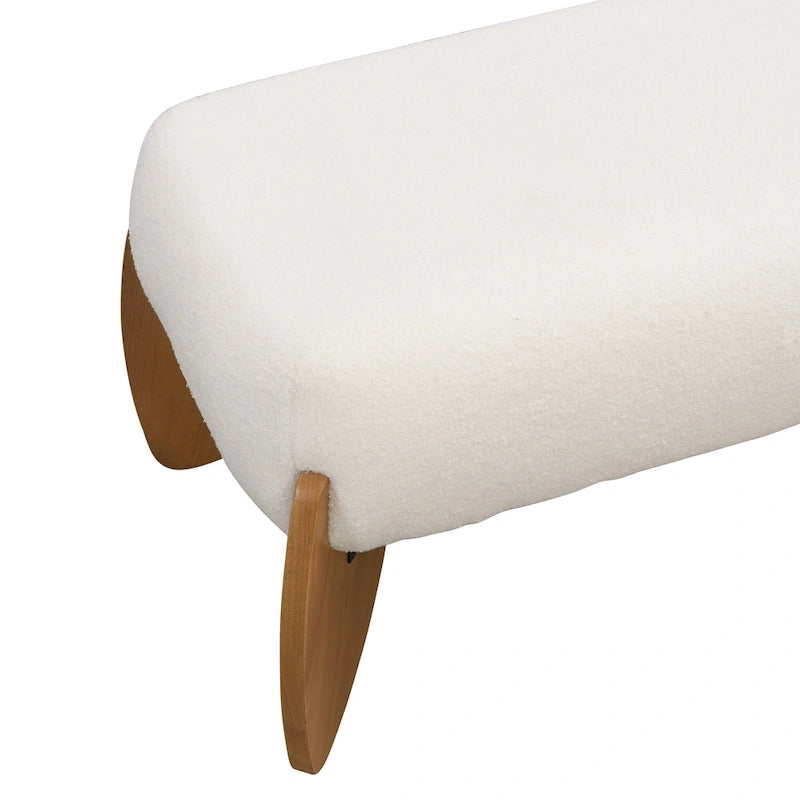 Witte bouclé-poefbank - 48 W x 19.5 D x 17 H