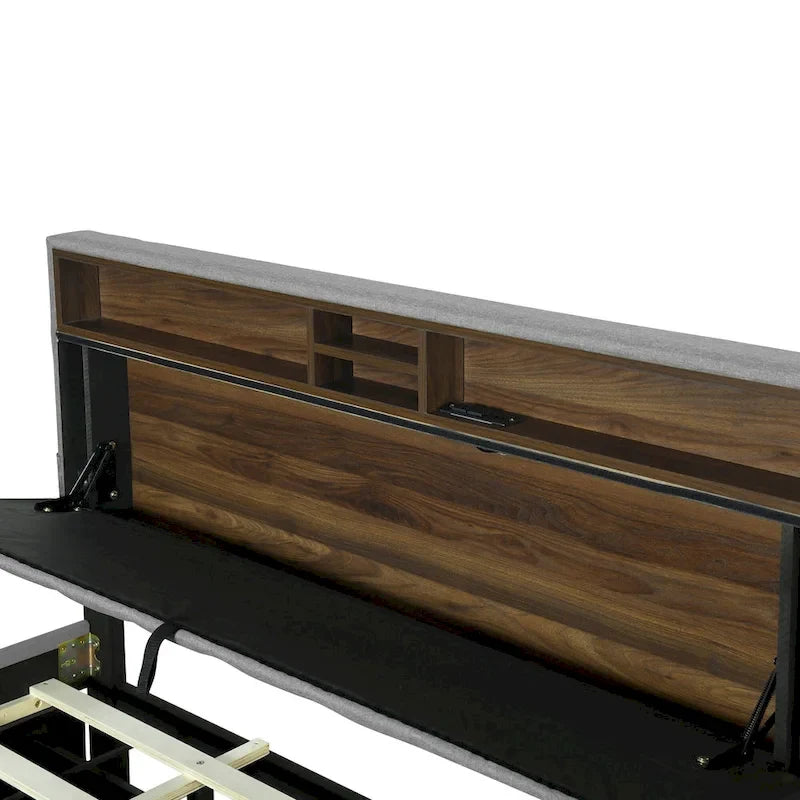 Gepolstertes Plattformbett mit Kopfteil und Stauraum, Rollbett in Twin-XL-Größe und 2 Schubladen