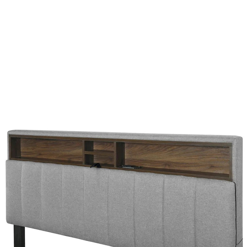 Gepolstertes Plattformbett mit Kopfteil und Stauraum, Rollbett in Twin-XL-Größe und 2 Schubladen