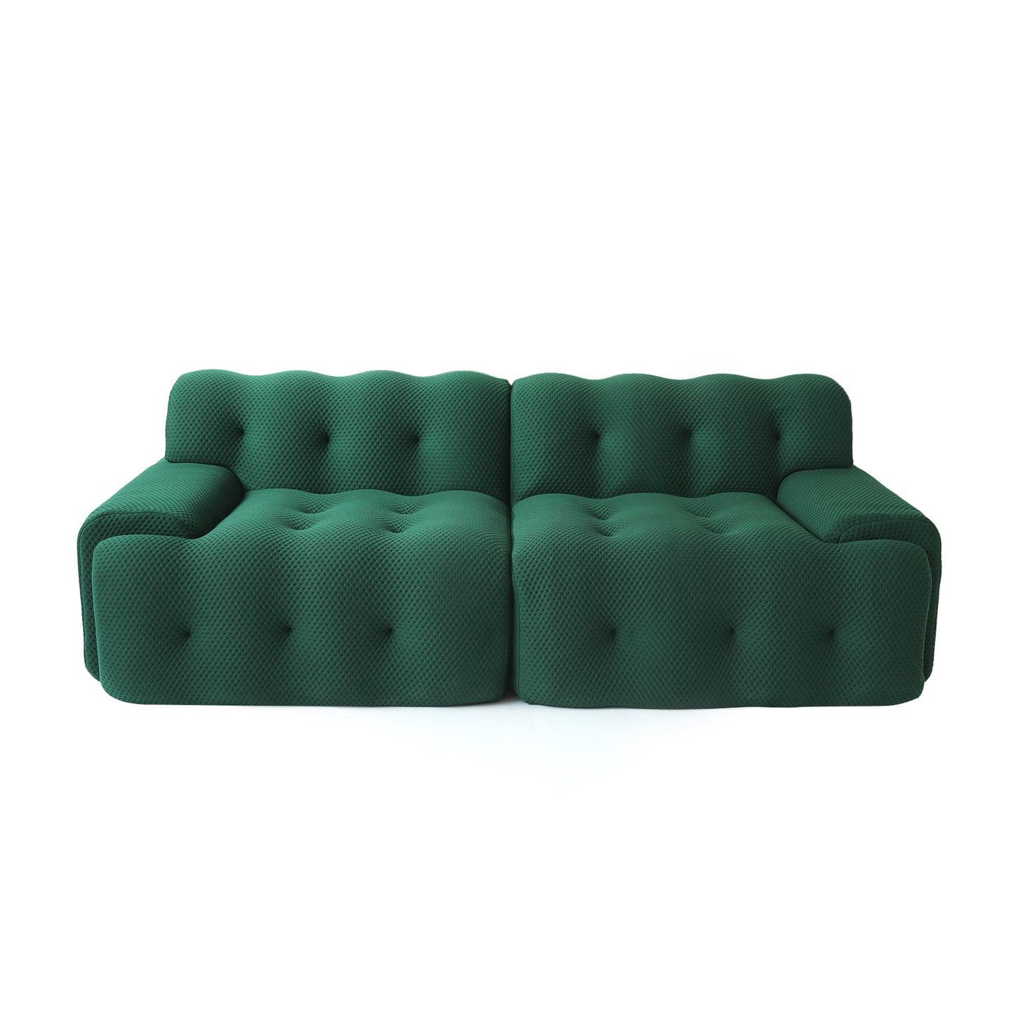 102.4 in. W Square Arm Knit Fabric Rectangle Waffle Sofa in. Green