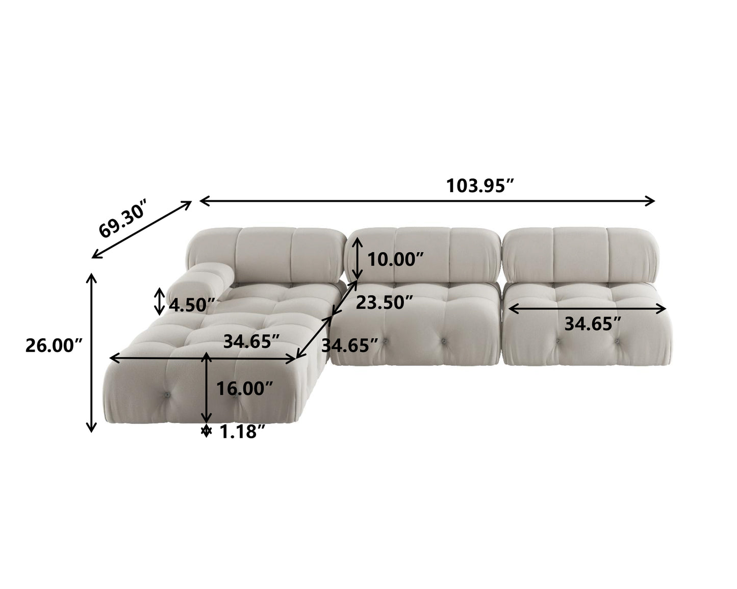 4-Piece Velvet L-Shaped Sectional Sofa