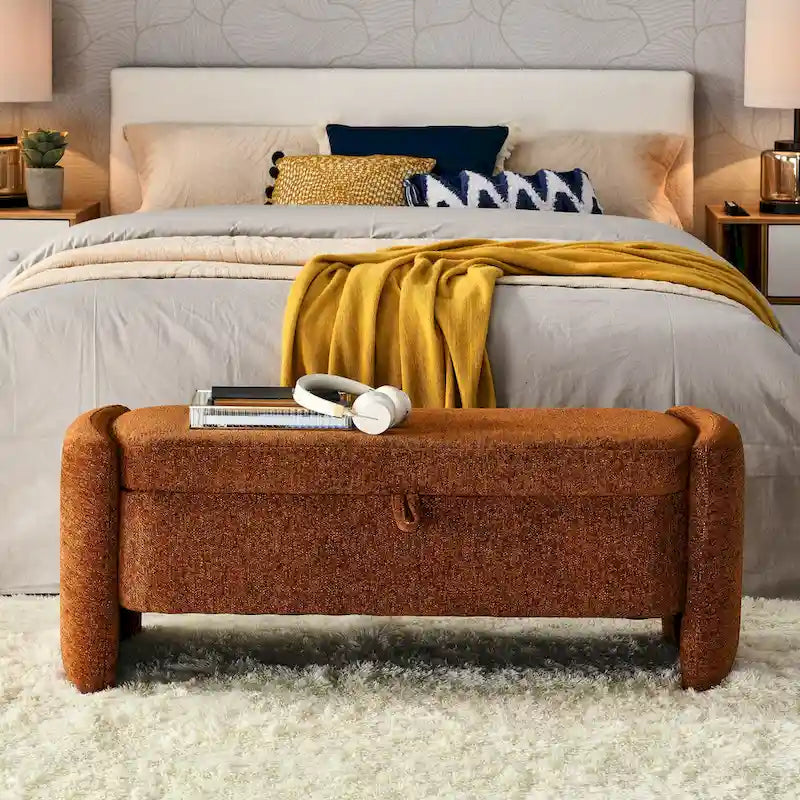 Banc ottoman de rangement ovale rembourré avec plateau relevable et assise matelassée