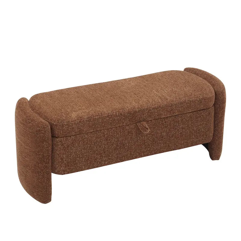 Banc ottoman de rangement ovale rembourré avec plateau relevable et assise matelassée