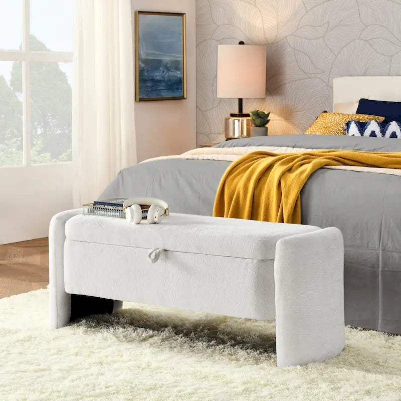 Banc ottoman de rangement ovale rembourré avec plateau relevable et assise matelassée