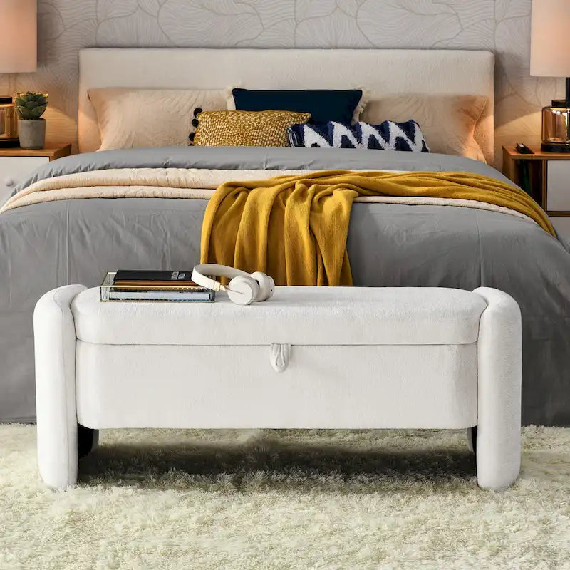 Banc ottoman de rangement ovale rembourré avec plateau relevable et assise matelassée