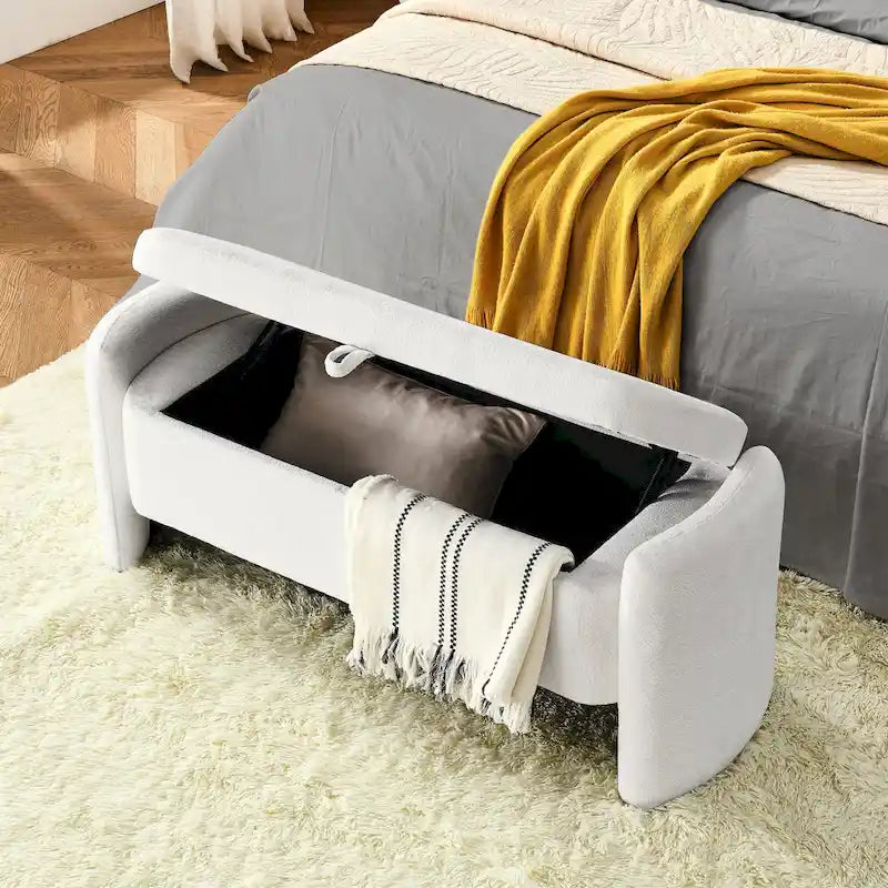 Banc ottoman de rangement ovale rembourré avec plateau relevable et assise matelassée