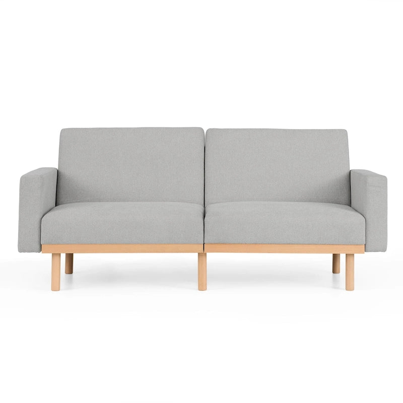 Divano letto futon convertibile con base in legno massello e cuscini in morbida schiuma memory