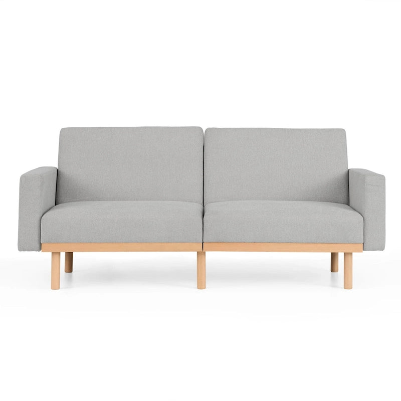 Divano letto futon convertibile con base in legno massello e cuscini in morbida schiuma memory