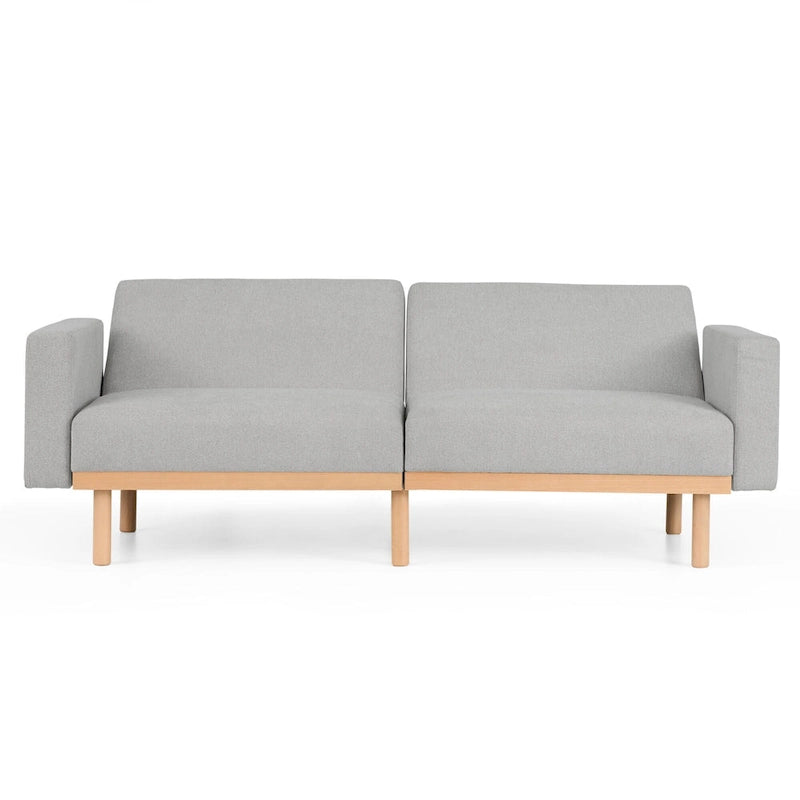 Divano letto futon convertibile con base in legno massello e cuscini in morbida schiuma memory