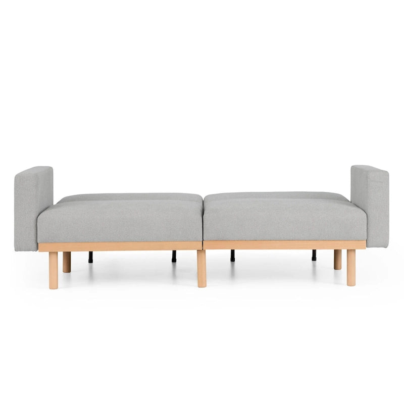 Divano letto futon convertibile con base in legno massello e cuscini in morbida schiuma memory
