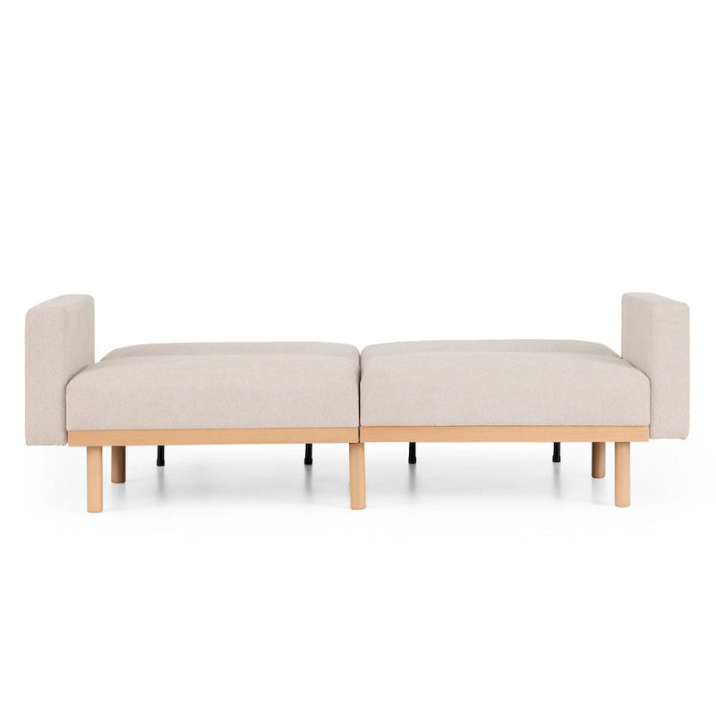 Divano letto futon convertibile con base in legno massello e cuscini in morbida schiuma memory