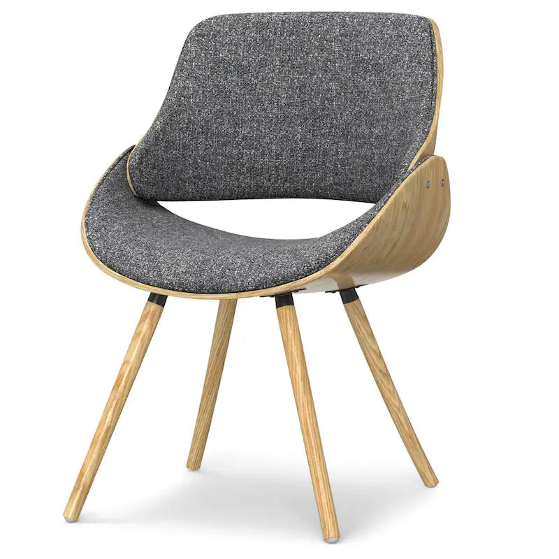 Moderner Esszimmerstuhl aus gebogenem Holz mit hellem Holzdekor und Polyester-Leinenbezug