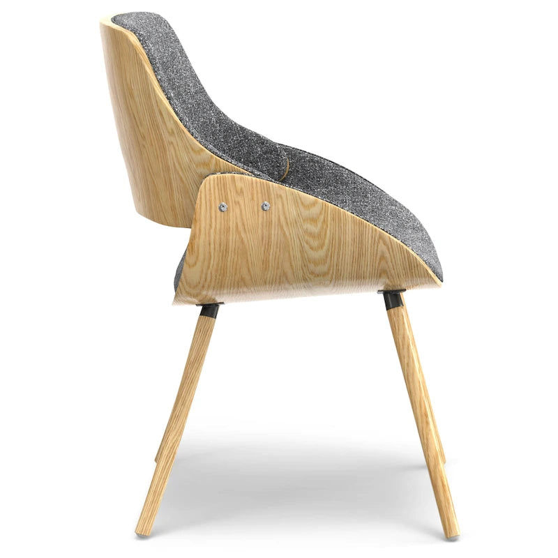 Moderner Esszimmerstuhl aus gebogenem Holz mit hellem Holzdekor und Polyester-Leinenbezug