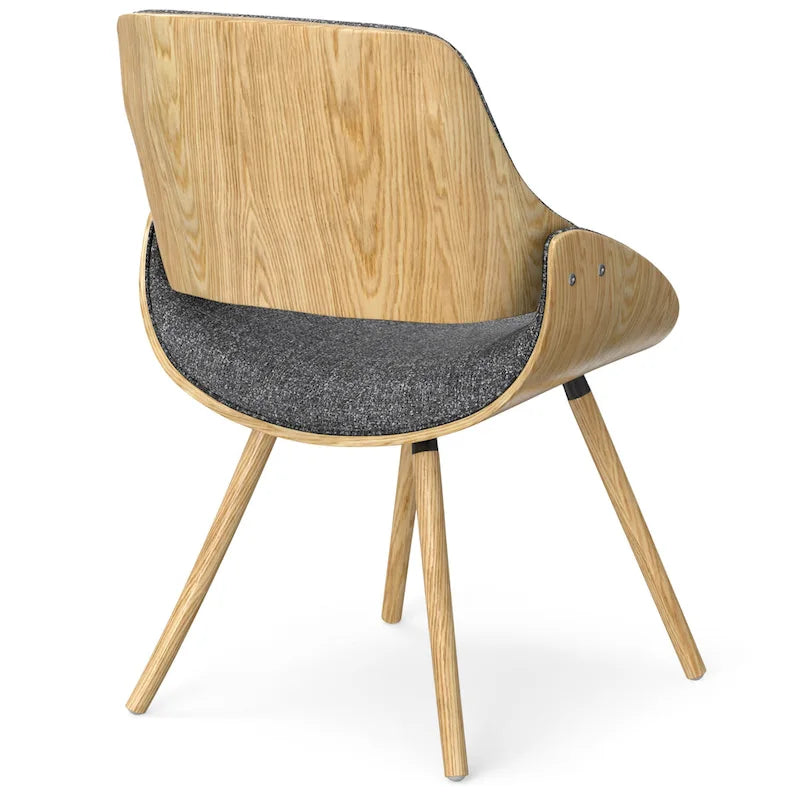 Moderner Esszimmerstuhl aus gebogenem Holz mit hellem Holzdekor und Polyester-Leinenbezug