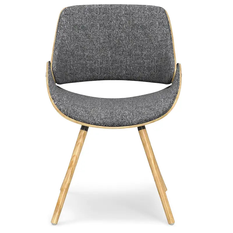 Moderner Esszimmerstuhl aus gebogenem Holz mit hellem Holzdekor und Polyester-Leinenbezug