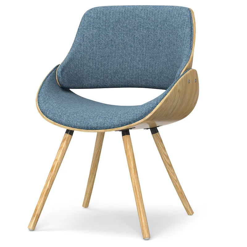 Moderner Esszimmerstuhl aus gebogenem Holz mit hellem Holzdekor und Polyester-Leinenbezug