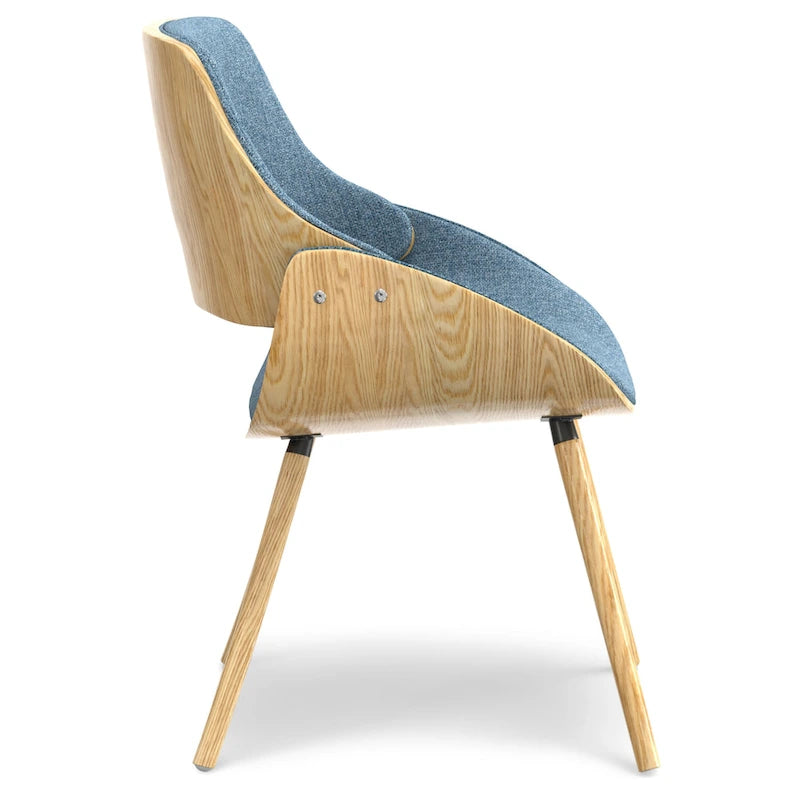 Moderner Esszimmerstuhl aus gebogenem Holz mit hellem Holzdekor und Polyester-Leinenbezug