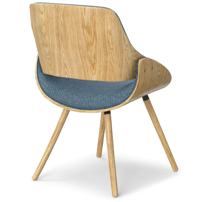 Moderner Esszimmerstuhl aus gebogenem Holz mit hellem Holzdekor und Polyester-Leinenbezug
