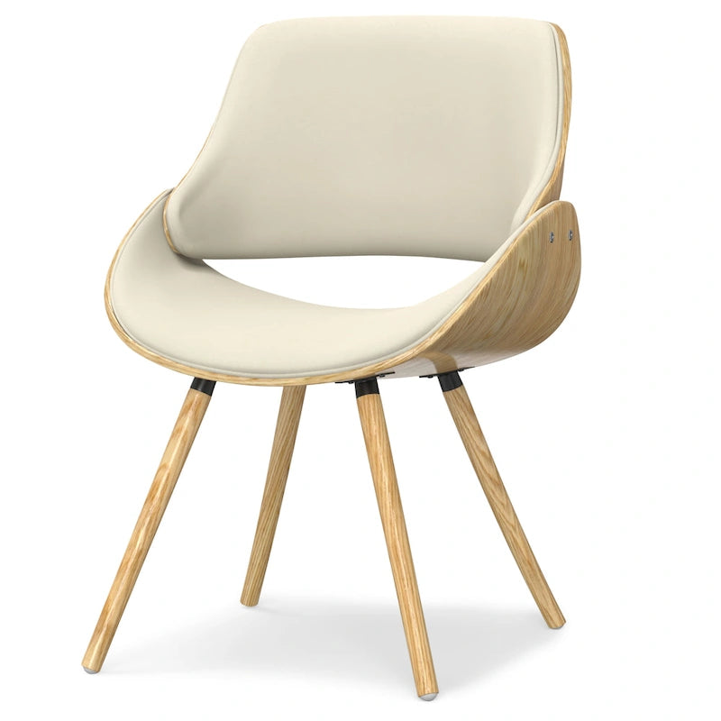 Moderner Esszimmerstuhl aus gebogenem Holz mit hellem Holzdekor und Polyester-Leinenbezug