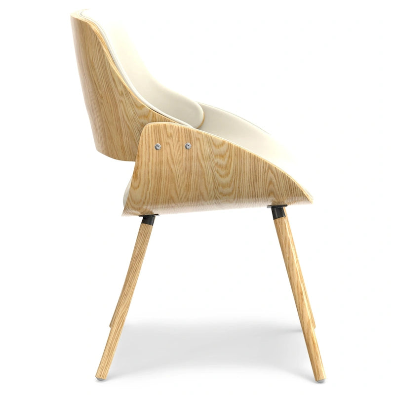 Moderner Esszimmerstuhl aus gebogenem Holz mit hellem Holzdekor und Polyester-Leinenbezug