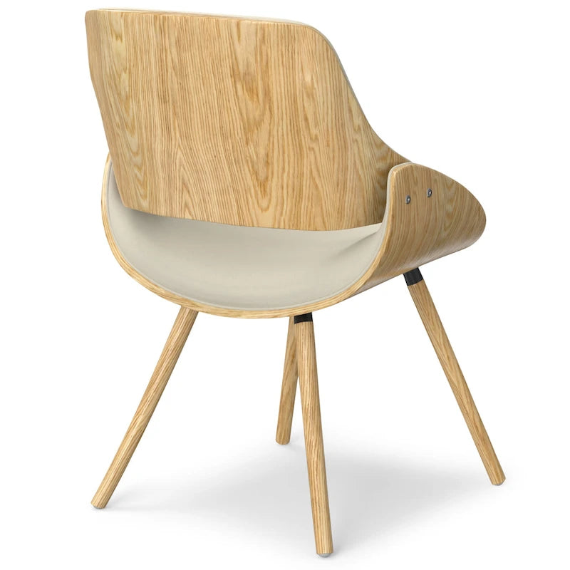 Moderner Esszimmerstuhl aus gebogenem Holz mit hellem Holzdekor und Polyester-Leinenbezug