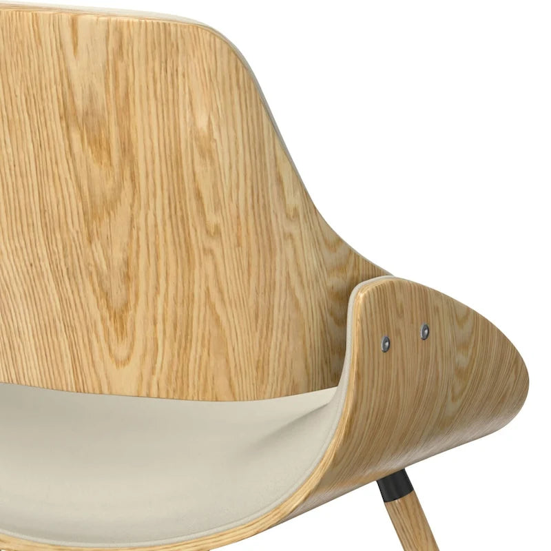 Moderner Esszimmerstuhl aus gebogenem Holz mit hellem Holzdekor und Polyester-Leinenbezug