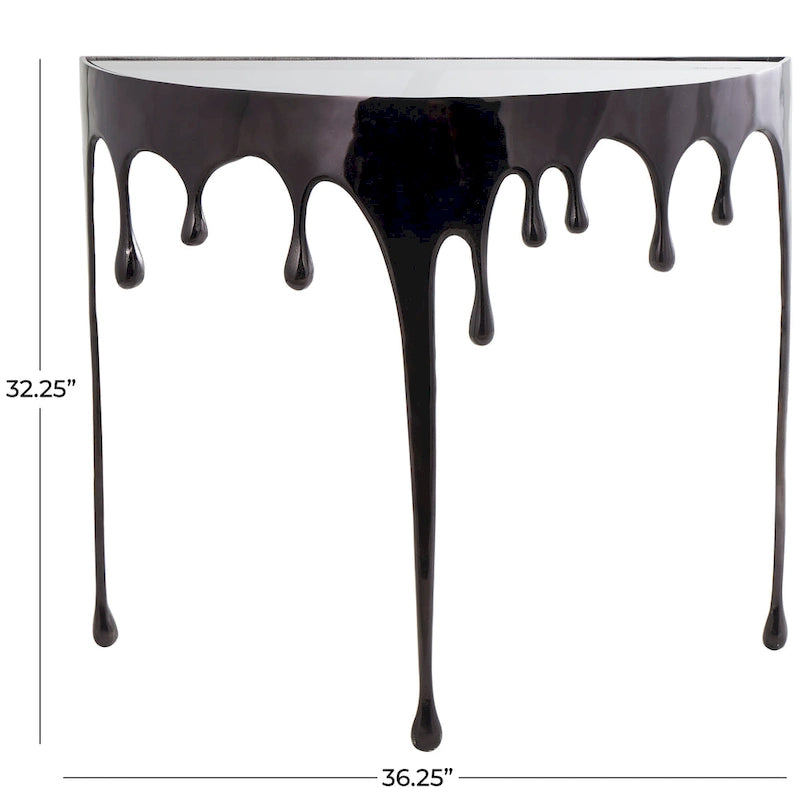 Akzent-Couchtisch oder Konsolentisch aus Aluminium mit tropfenförmigen Beinen im Schmelzdesign und getönter Glasplatte - Roche River Decor