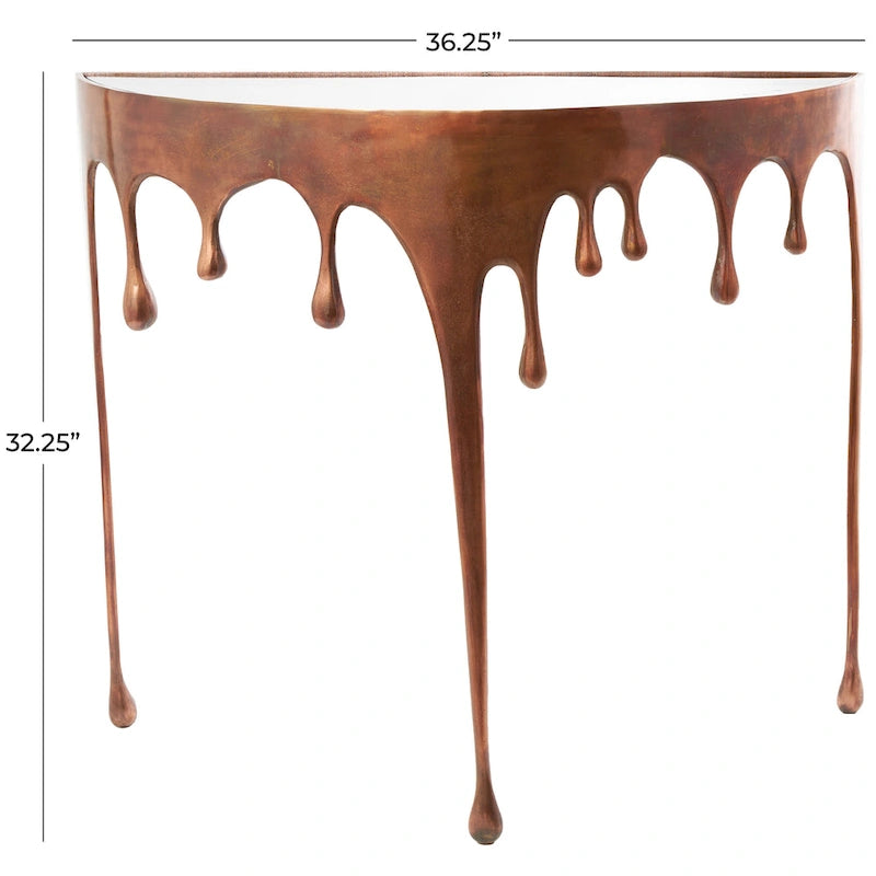 Akzent-Couchtisch oder Konsolentisch aus Aluminium mit tropfenförmigen Beinen im Schmelzdesign und getönter Glasplatte - Roche River Decor