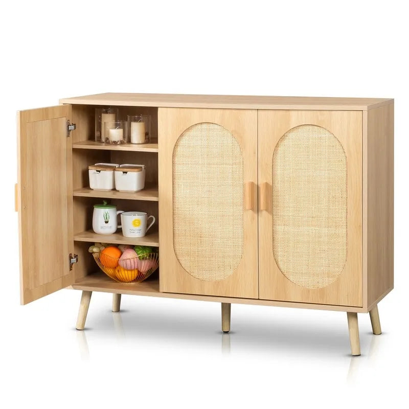 Nowoczesna rattanowa szafka na buty z podwójnymi drzwiami i regulowanymi półkami, szafka dekoracyjna do salonu, sypialni i przedpokoju