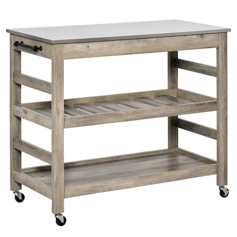Rolling Kitchen Island Utility Cart with Stainless Steel Top & Wine Rack