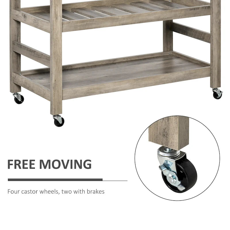 Rolling Kitchen Island Utility Cart with Stainless Steel Top & Wine Rack
