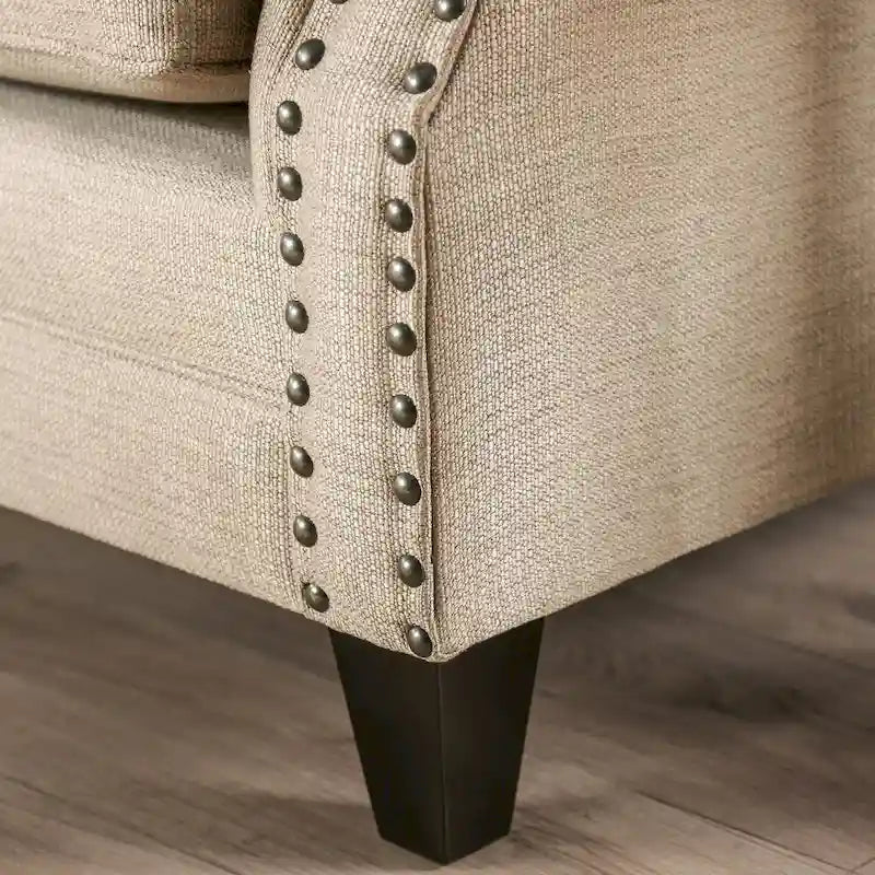 Traditionelles gepolstertes Zweisitzersofa aus massivem Holz in Beige