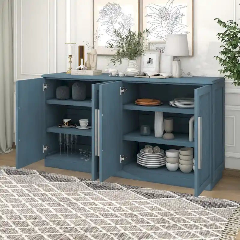 Modern Sideboard Buffet Cabinet with 4 Doors and Adjustable Interior Shelves