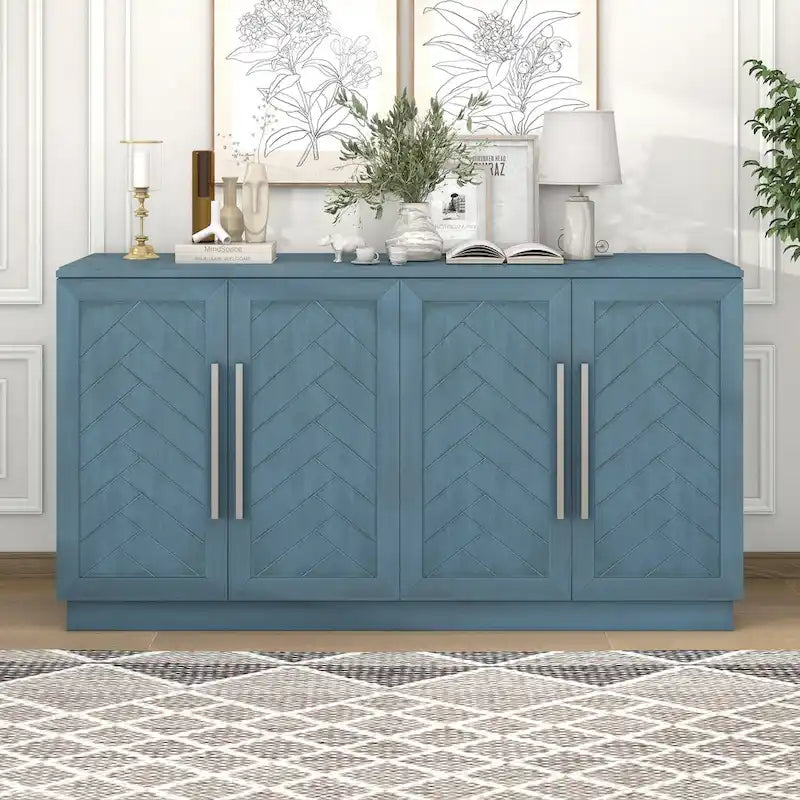 Modern Sideboard Buffet Cabinet with 4 Doors and Adjustable Interior Shelves