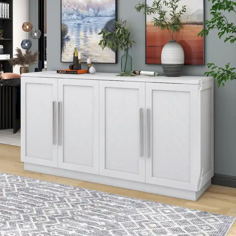 Modern Sideboard Buffet Cabinet with 4 Doors and Adjustable Interior Shelves