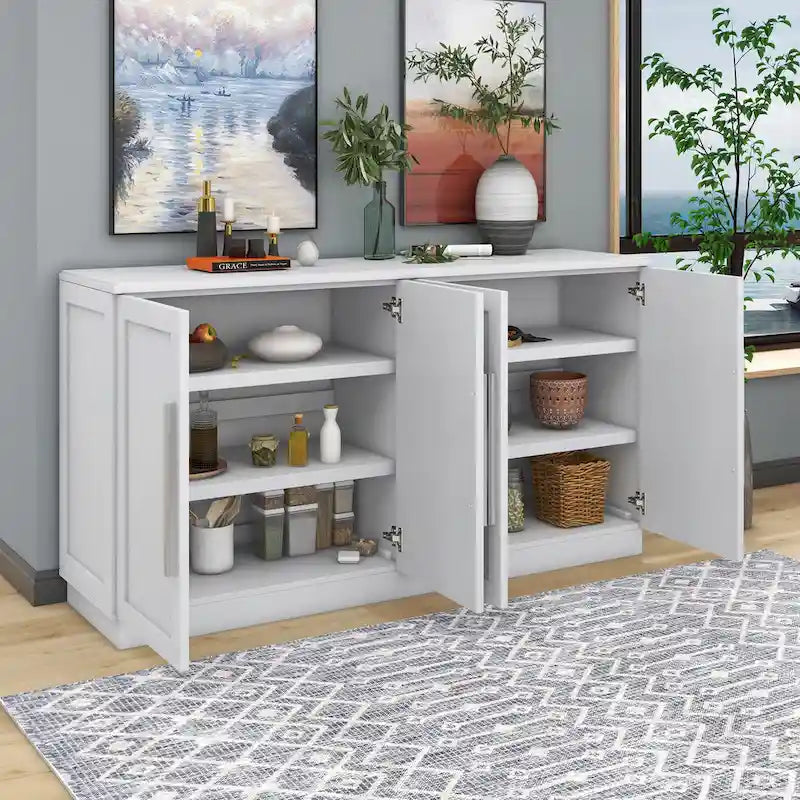Modern Sideboard Buffet Cabinet with 4 Doors and Adjustable Interior Shelves