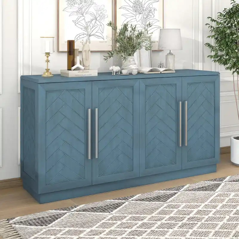 Modern Sideboard Buffet Cabinet with 4 Doors and Adjustable Interior Shelves