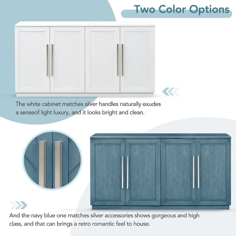 Modern Sideboard Buffet Cabinet with 4 Doors and Adjustable Interior Shelves