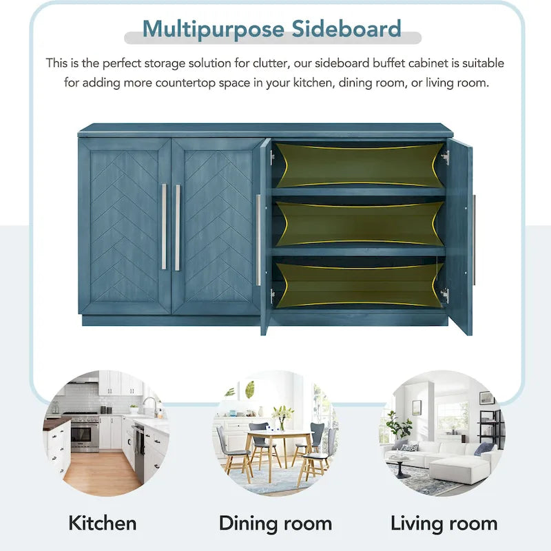 Modern Sideboard Buffet Cabinet with 4 Doors and Adjustable Interior Shelves